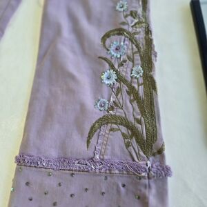 Vintage Lavender Pants with Floral Design
